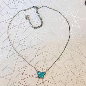 Kendra Scott Lillia Butterfly Turquoise Kyocera Opal Necklace Silver Tone
